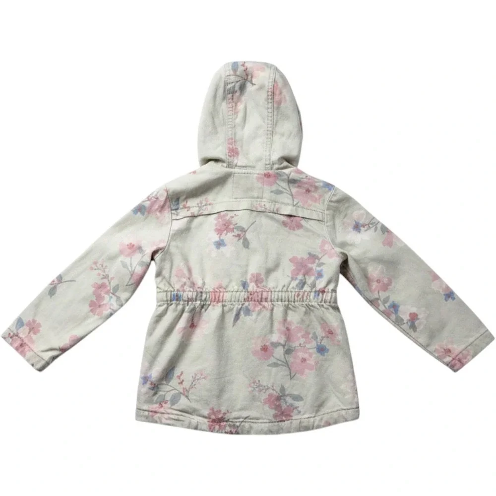 OshKosh Bgosh Girls 2T Floral Hooded Utility Jacket Khaki Pink Twill Coat